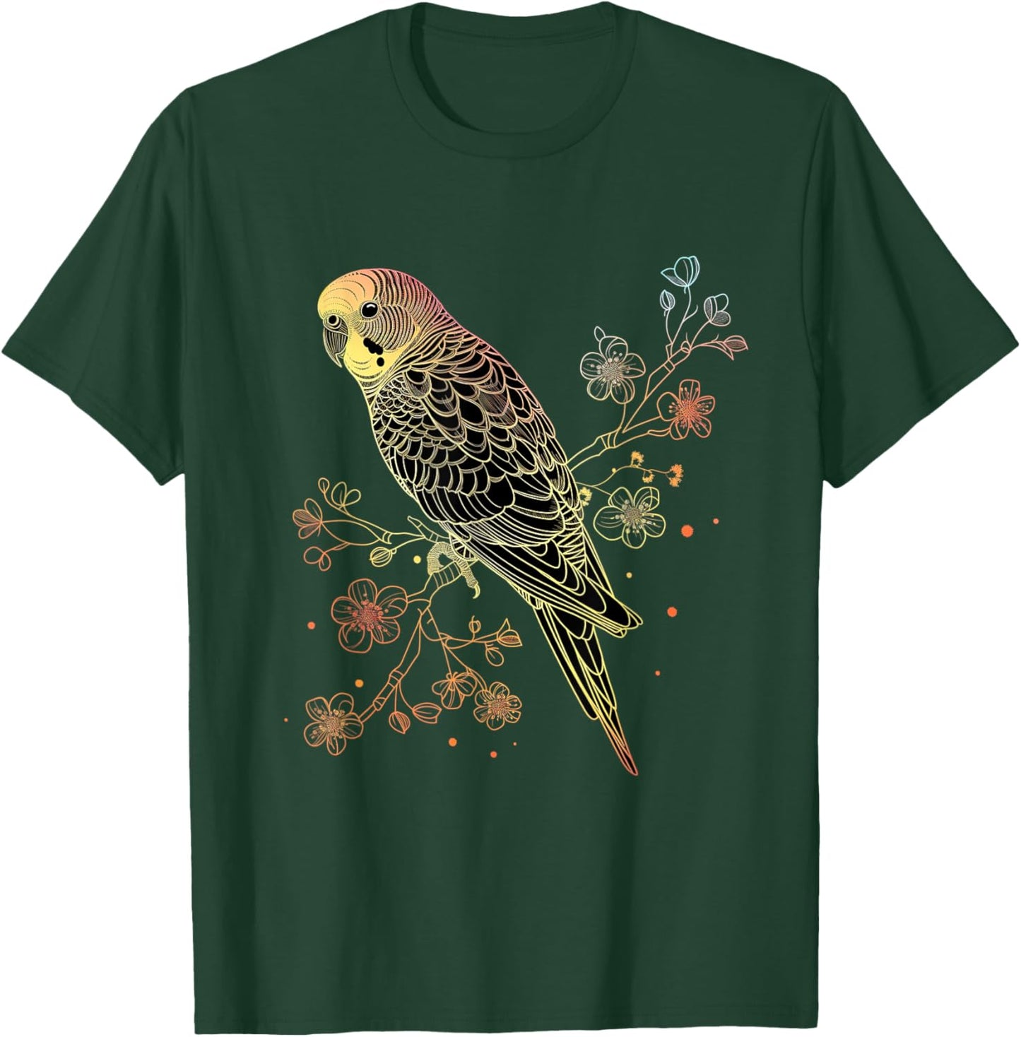 Budgie Parakeet Bird Mom Budgerigar Parrot Vintage Flower T-Shirt - T-Shirt | Forest