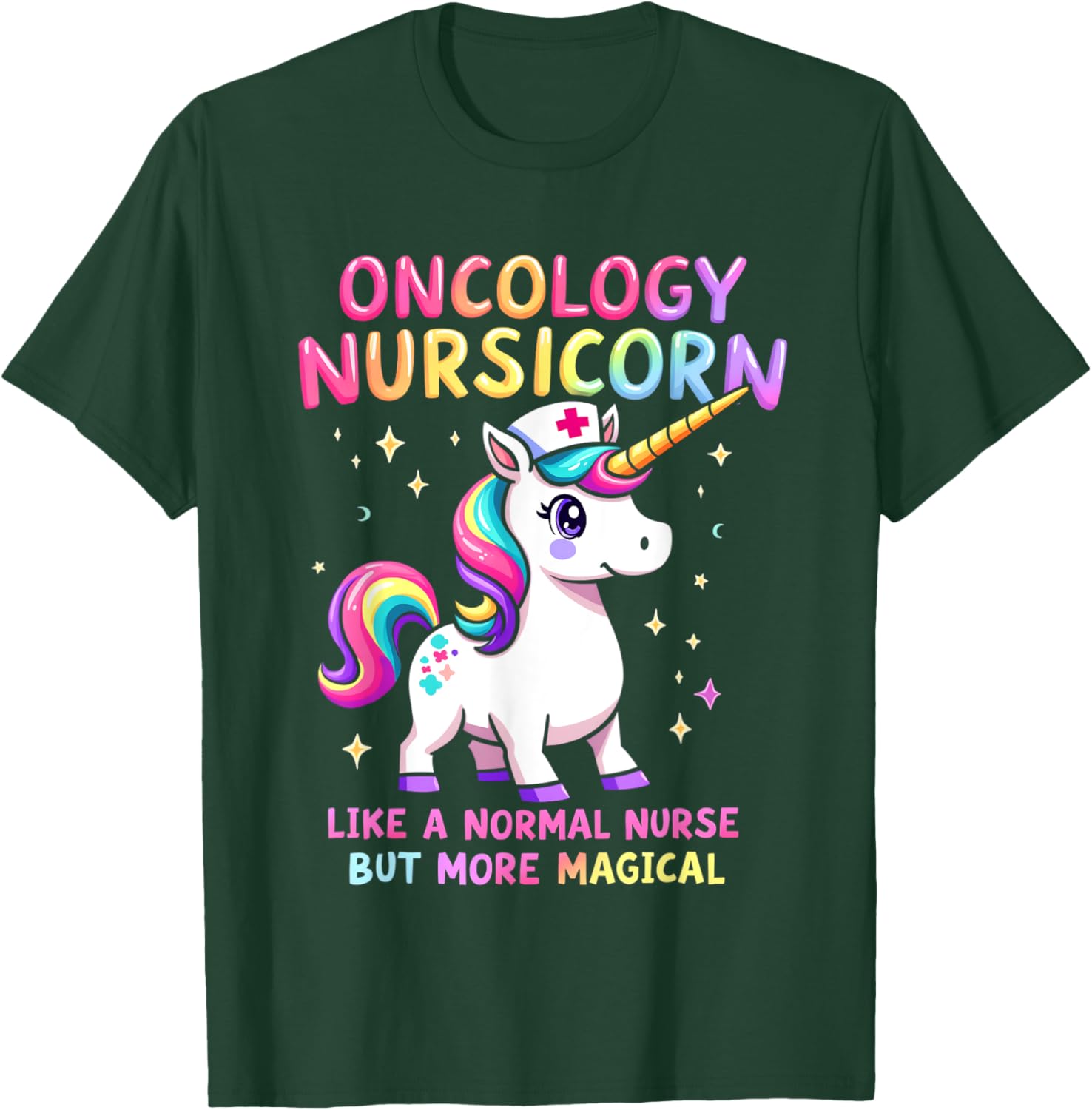 Funny Nurses Departments RN Apparel Black Short Sleeve Nursicorn - Small - Oncology Nurse T-Shirt - T-Shirt | Forest