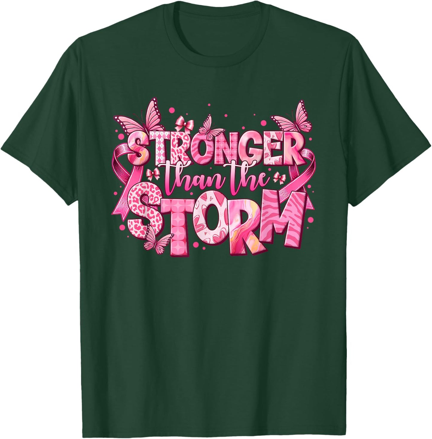 Stronger Than The Storm Pink Ribbon Breast Cancer Awareness T-Shirt - T-Shirt | Forest
