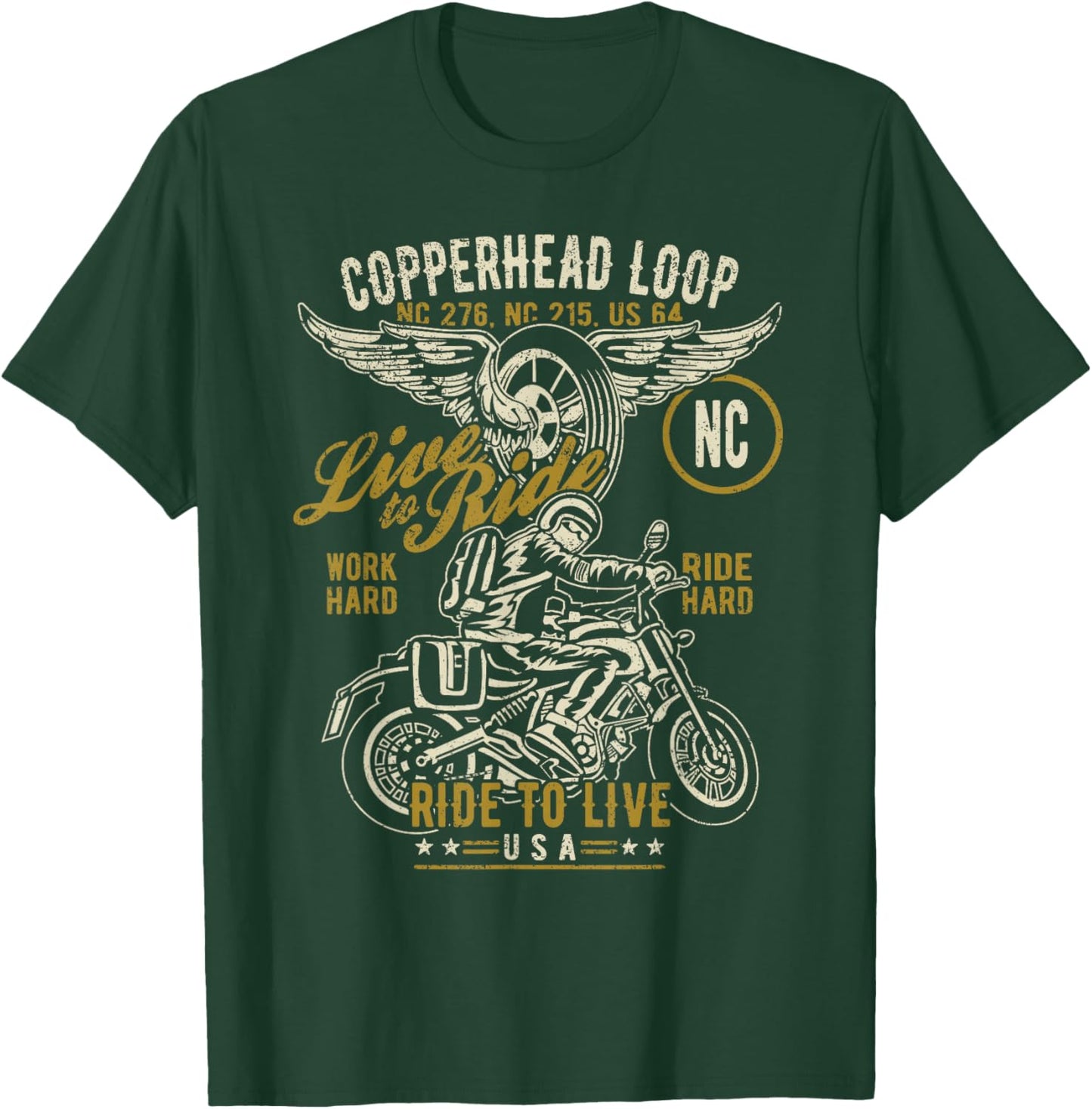 Copperhead Loop NC USA Motorcycle Distressed Design T-Shirt - T-Shirt | Forest