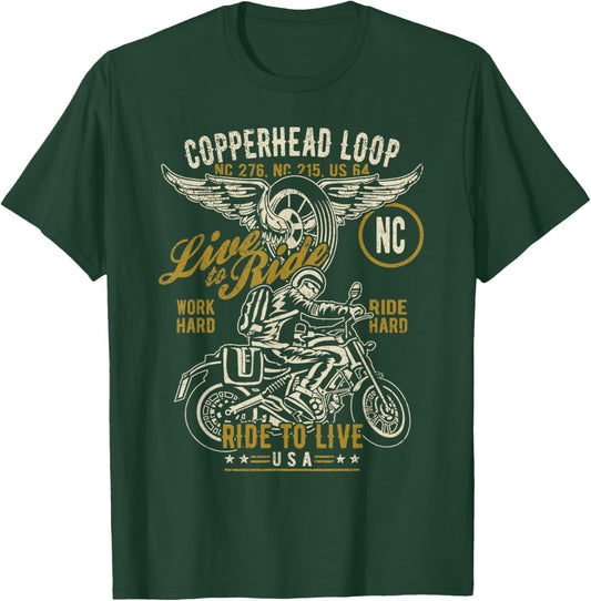 Copperhead Loop NC USA Motorcycle Distressed Design T-Shirt - T-Shirt | Forest