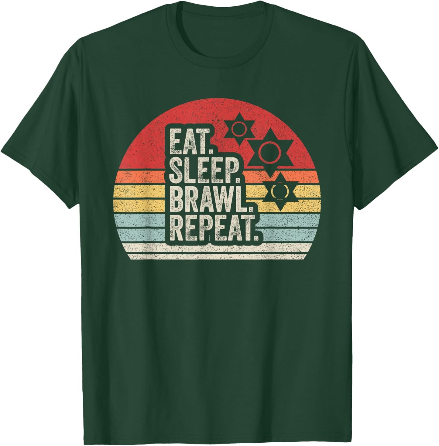 Vintage Retro Eat Sleep Brawl Repeat T-Shirt - T-Shirt | Forest