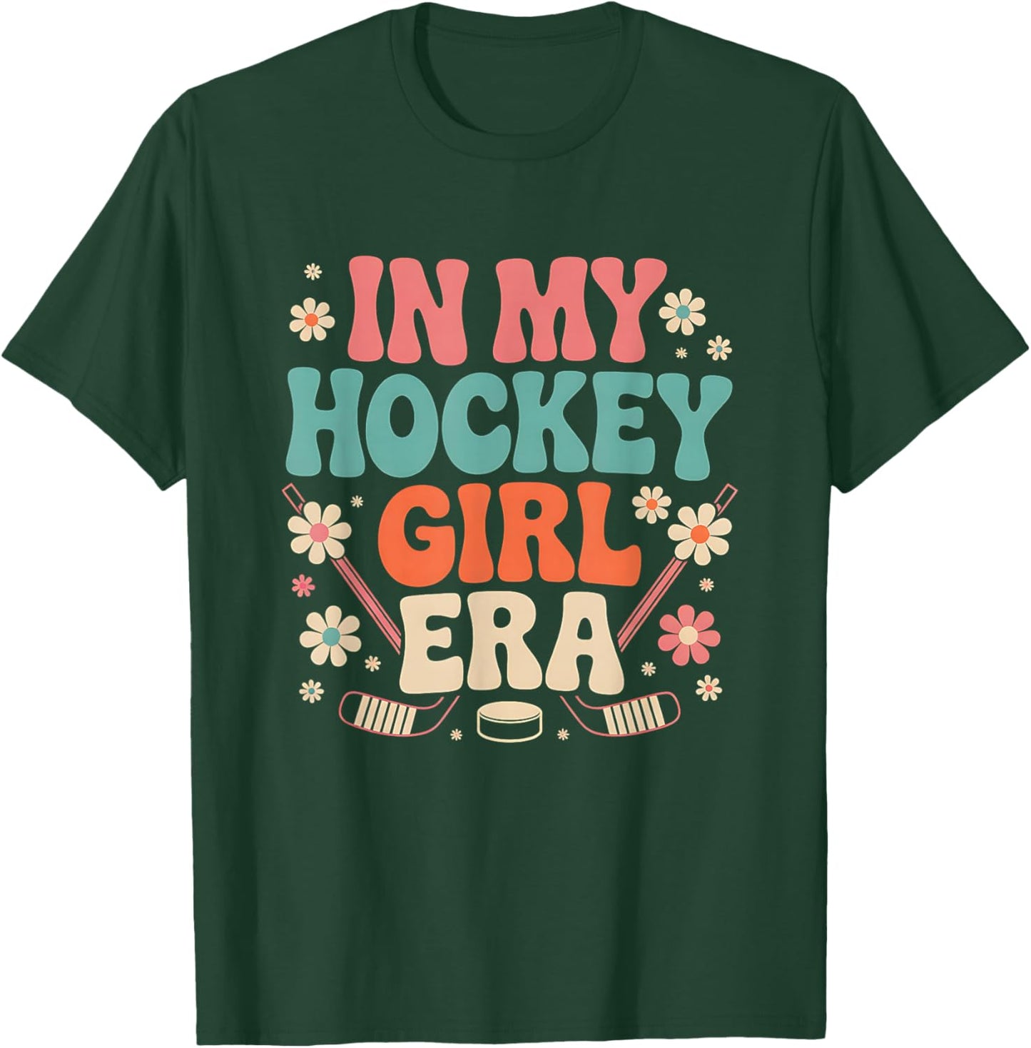In My Hockey Girls Era Vintage Game Day Groovy Girls Hockey T-Shirt - T-Shirt | Forest