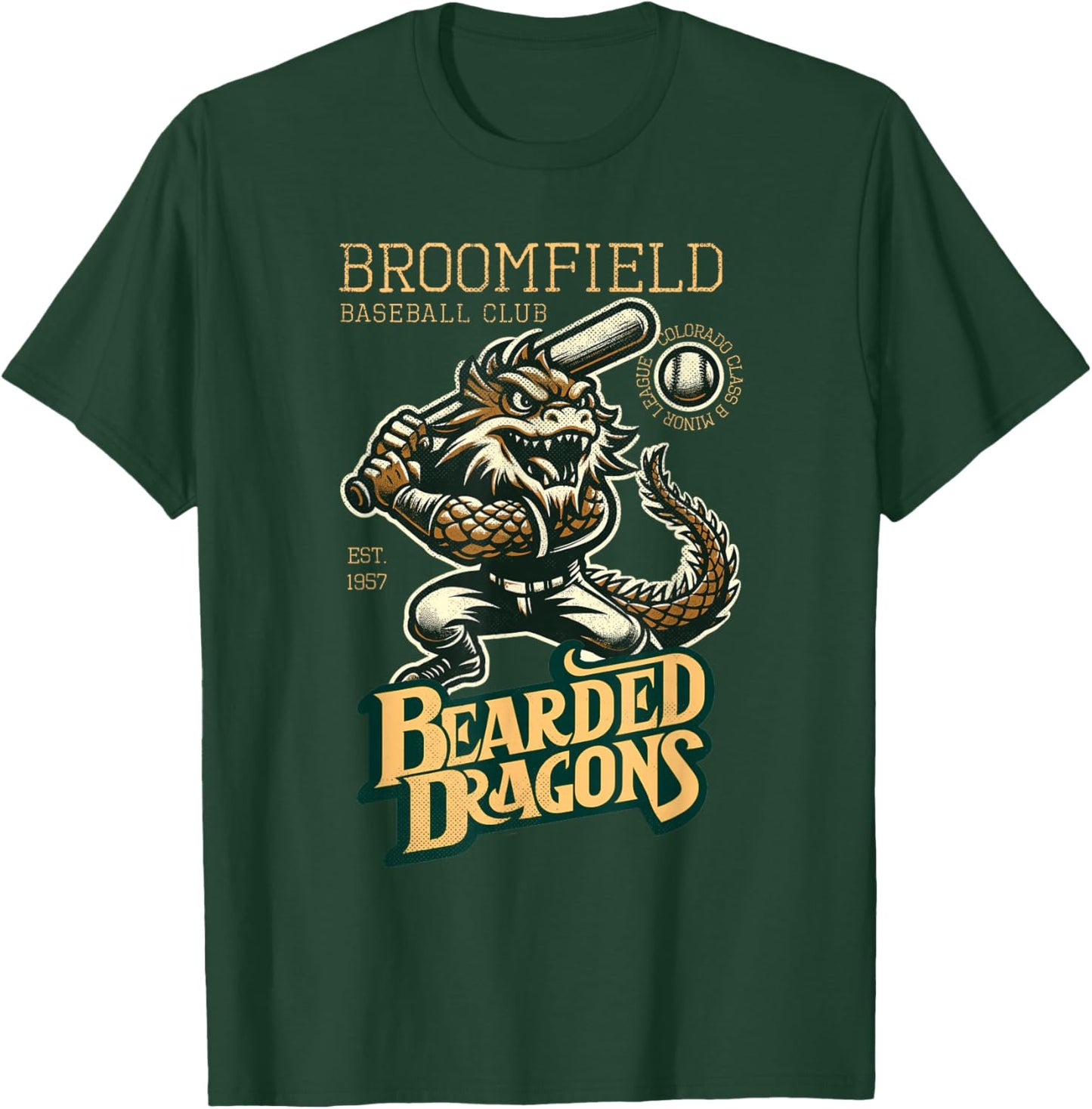 Broomfield Bearded Dragons Retro Minor League Baseball Team T-Shirt - T-Shirt | Forest