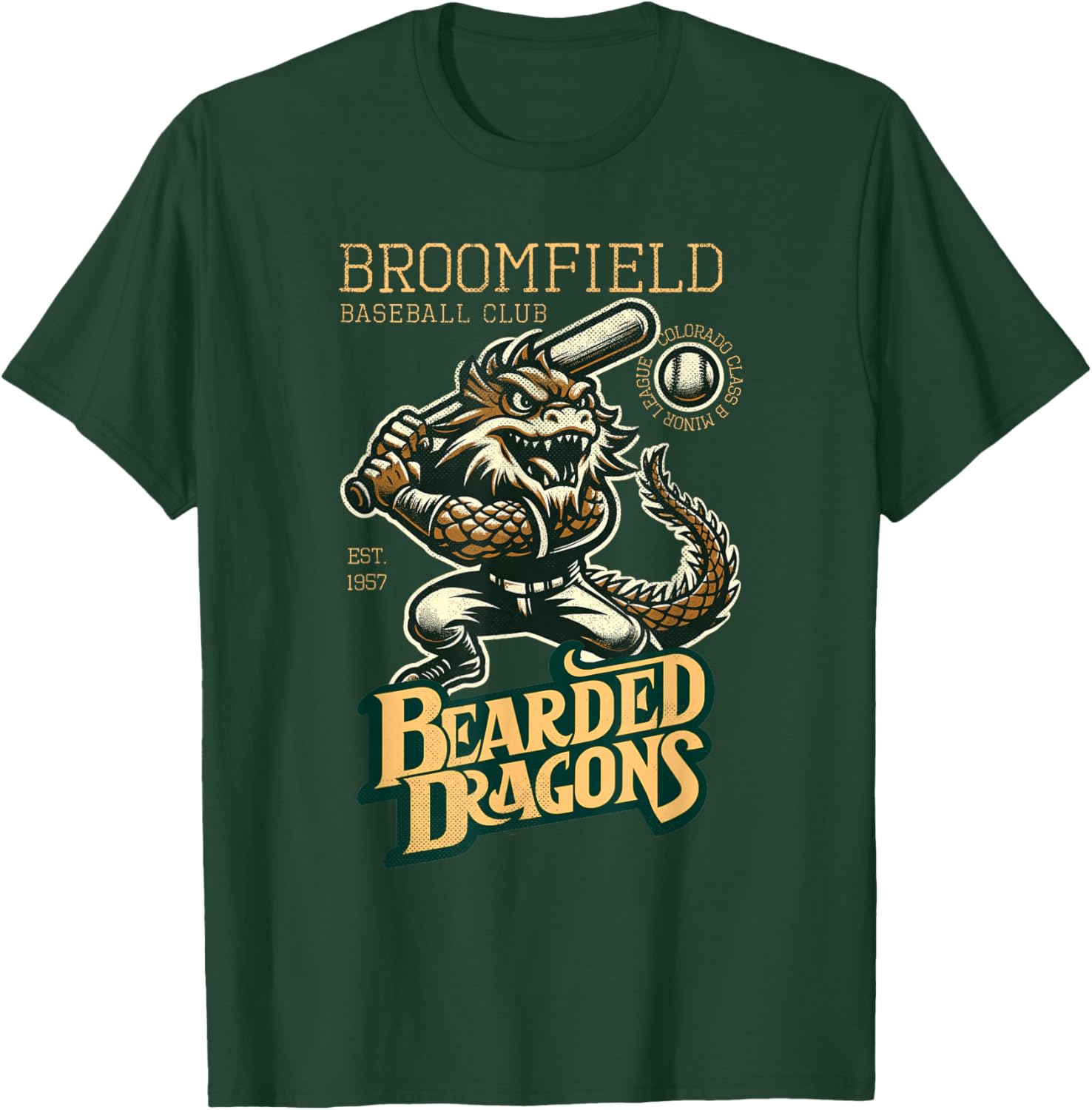 Broomfield Bearded Dragons Retro Minor League Baseball Team T-Shirt - T-Shirt | Forest