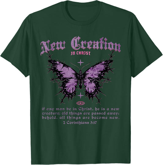 Christian New Creation in Jesus Scripture Verse Y2K Faith T-Shirt - T-Shirt | Forest