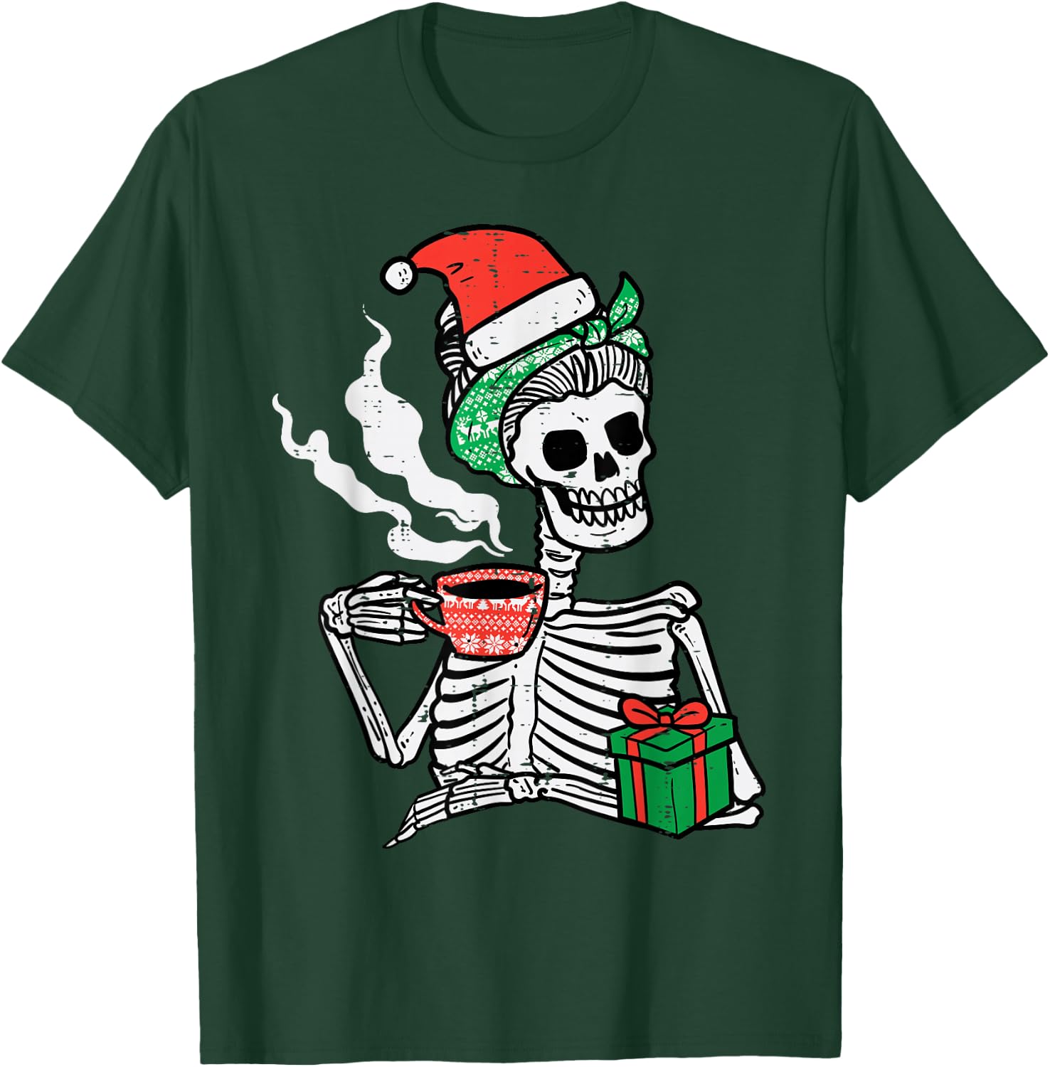 Woman Skeleton Santa Coffee Xmas Christmas Women Mom T-Shirt - T-Shirt | Forest