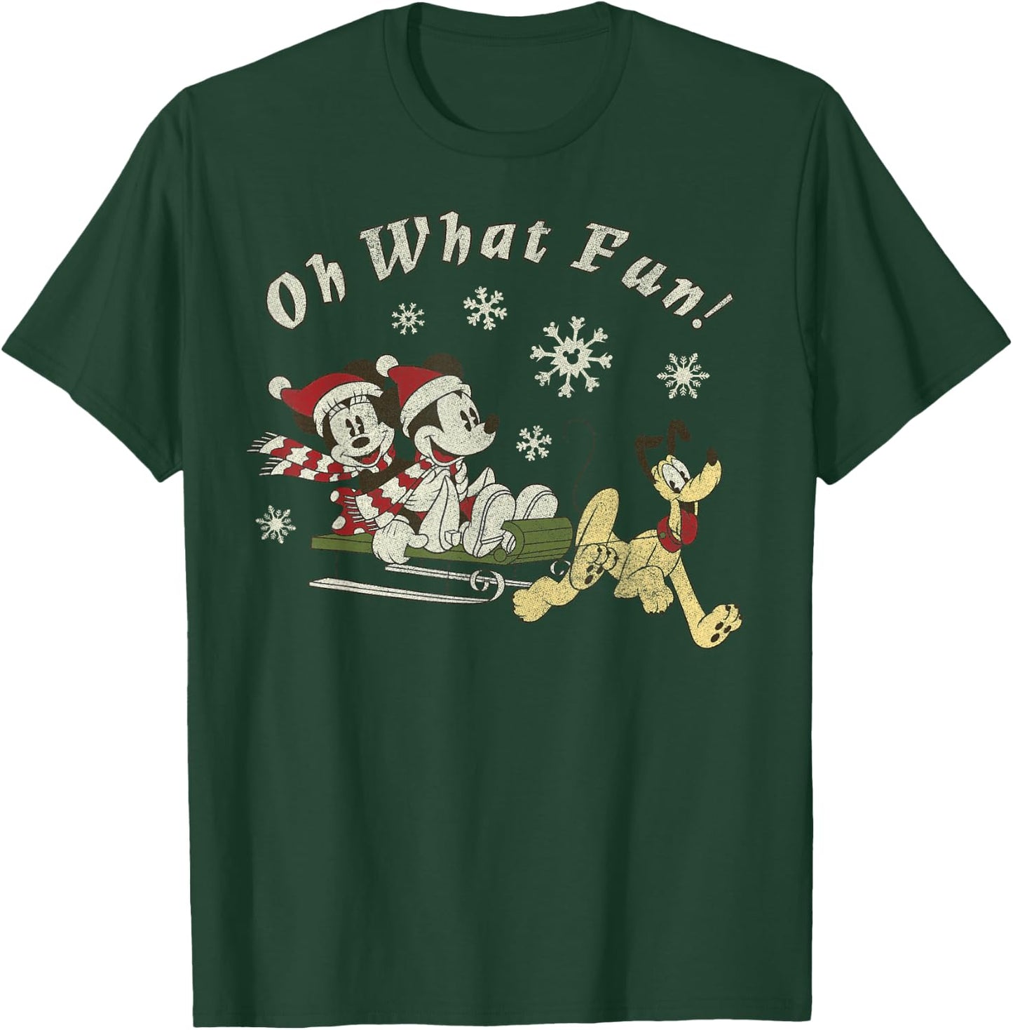 Disney Mickey Minnie and Pluto Oh What Fun Christmas Sled T-Shirt - T-Shirt | Forest
