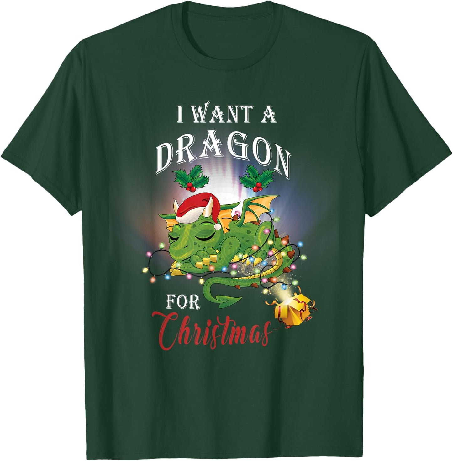 Dragon Lovers I Want A Dragon for Christmas Santa Dragon T-Shirt - T-Shirt | Forest