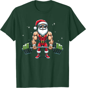 Santa Deadlift Bodybuilder Funny Fitness Christmas in july T-Shirt - T-Shirt | Forest