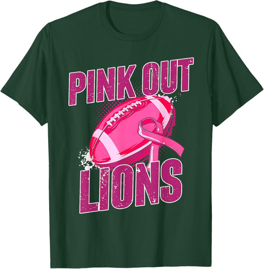 Lions Pink Out Football Tackle Breast Cancer T-Shirt - T-Shirt | Forest