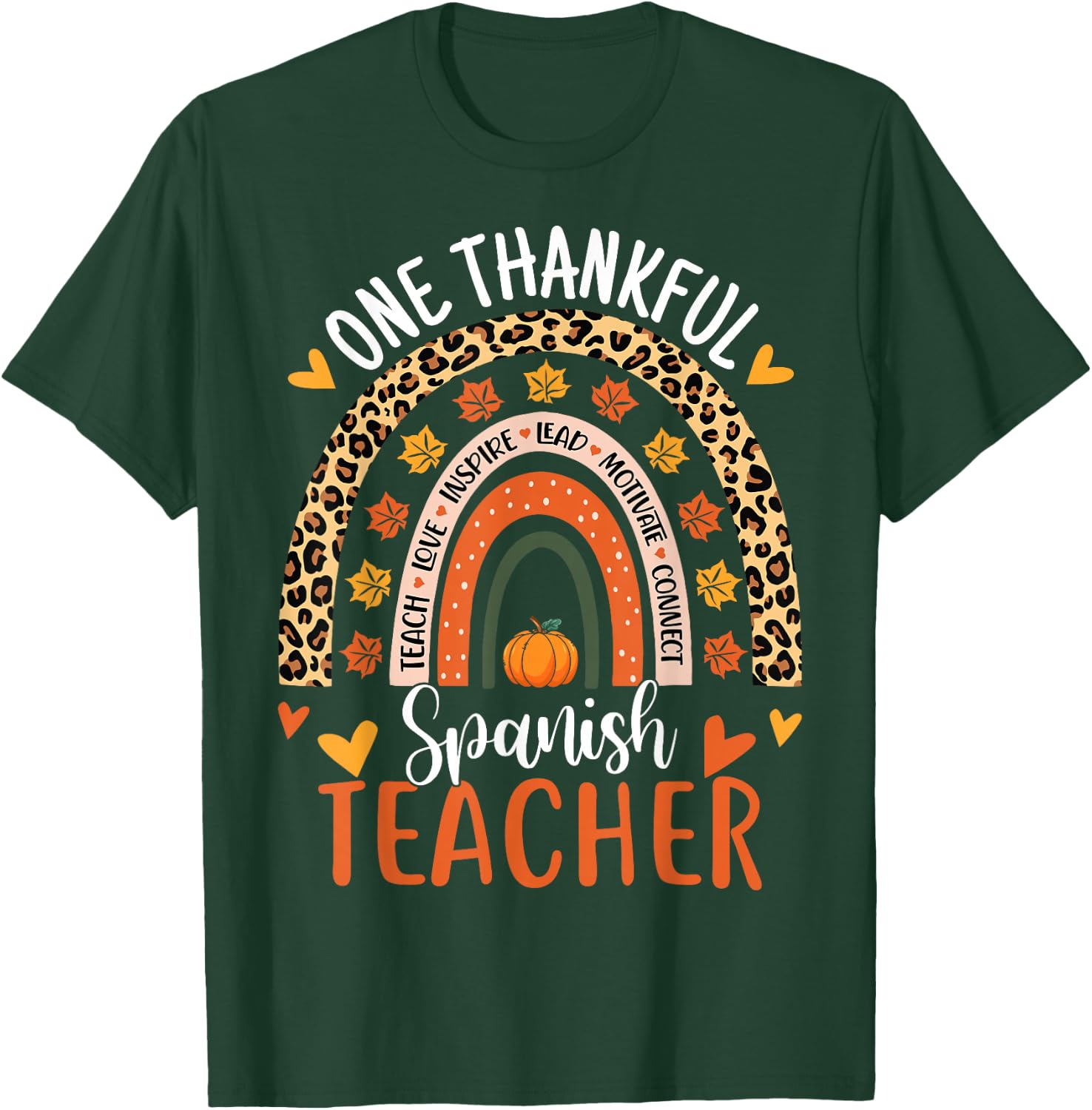 One Thankful Spanish Teacher Thanksgiving Bilingual Teacher T-Shirt - T-Shirt | Forest