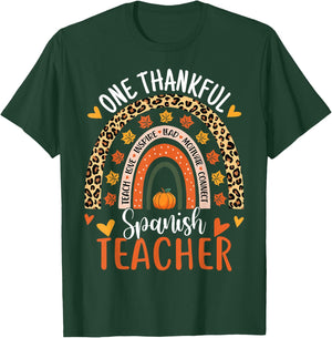 One Thankful Spanish Teacher Thanksgiving Bilingual Teacher T-Shirt - T-Shirt | Forest