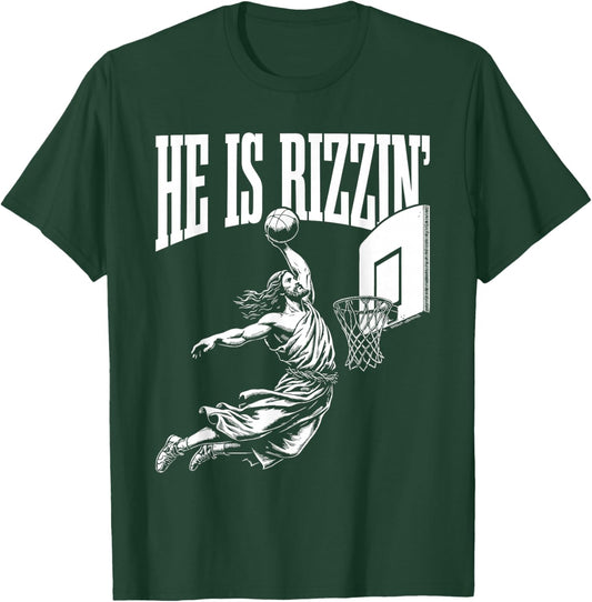 He is Rizzin Funny Easter Rizz Meme Basketball T-Shirt - T-Shirt | Forest