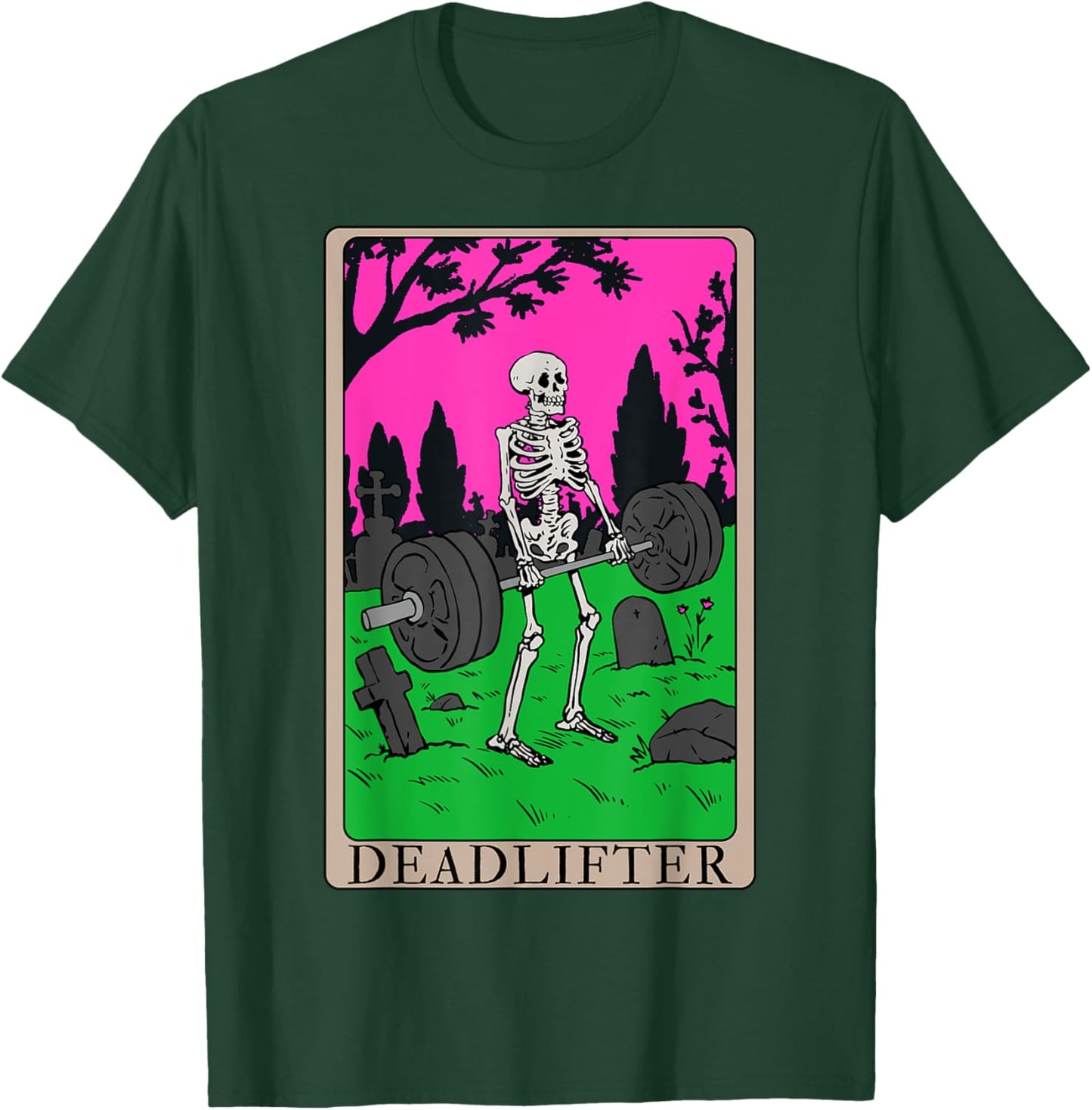 Funny Tarot Card Deadlifter Skeleton Graveyard Workout Art T-Shirt - T-Shirt | Forest