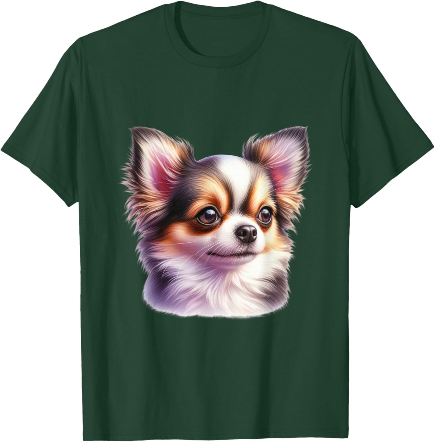 Chihuahua Floral Aquarell Langhaar Chihuahua T-Shirt - T-Shirt | Forest