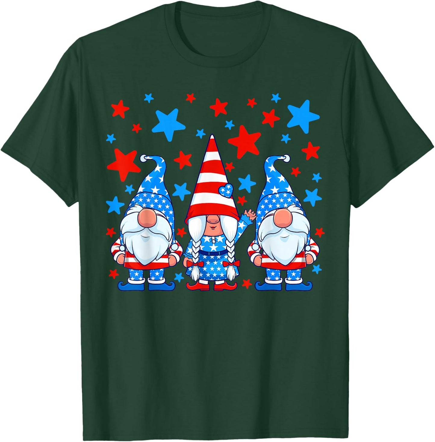 4th of July Gnomes Patriotic American Flag Cute Gnome Women T-Shirt - T-Shirt | Forest