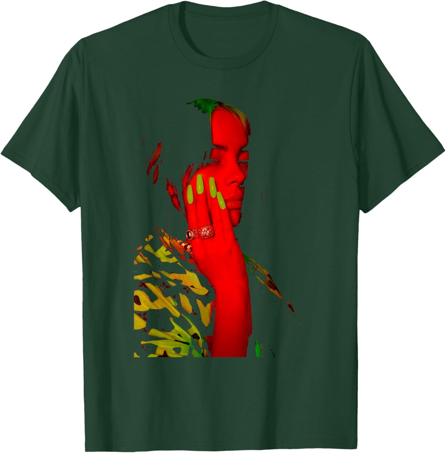 Official Billie Eilish Red Photo Neon Black T-Shirt - T-Shirt | Forest