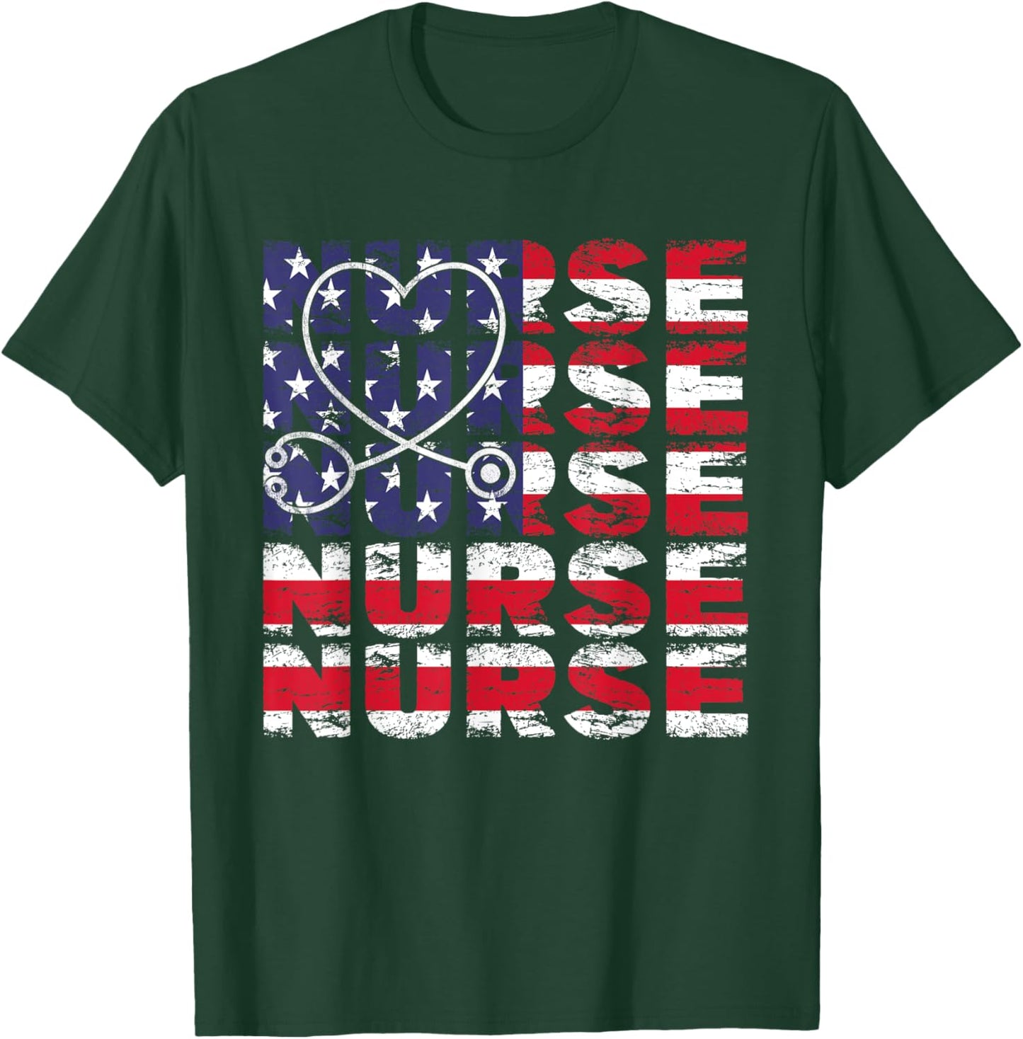4th Of July Nurse American Flag Nursing USA Patriotic Women Kids Men T-Shirt - T-Shirt | Forest
