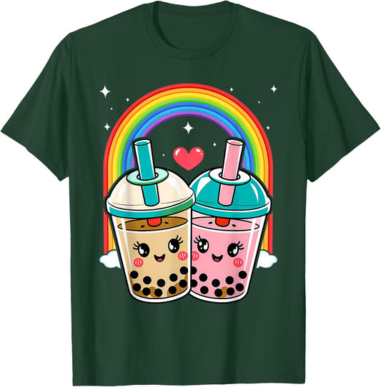 Cute Kawaii Couple Bubble Boba Milk Tea Lover Girl T-Shirt - T-Shirt | Forest
