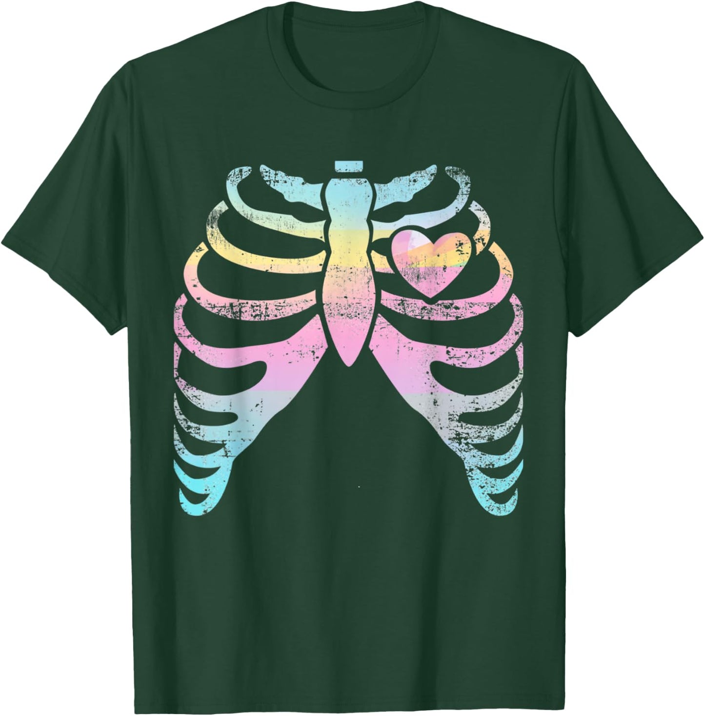 Menhera Kei Kawaii Pastel Goth Aesthetic Rib Cage & Heart T-Shirt - T-Shirt | Forest