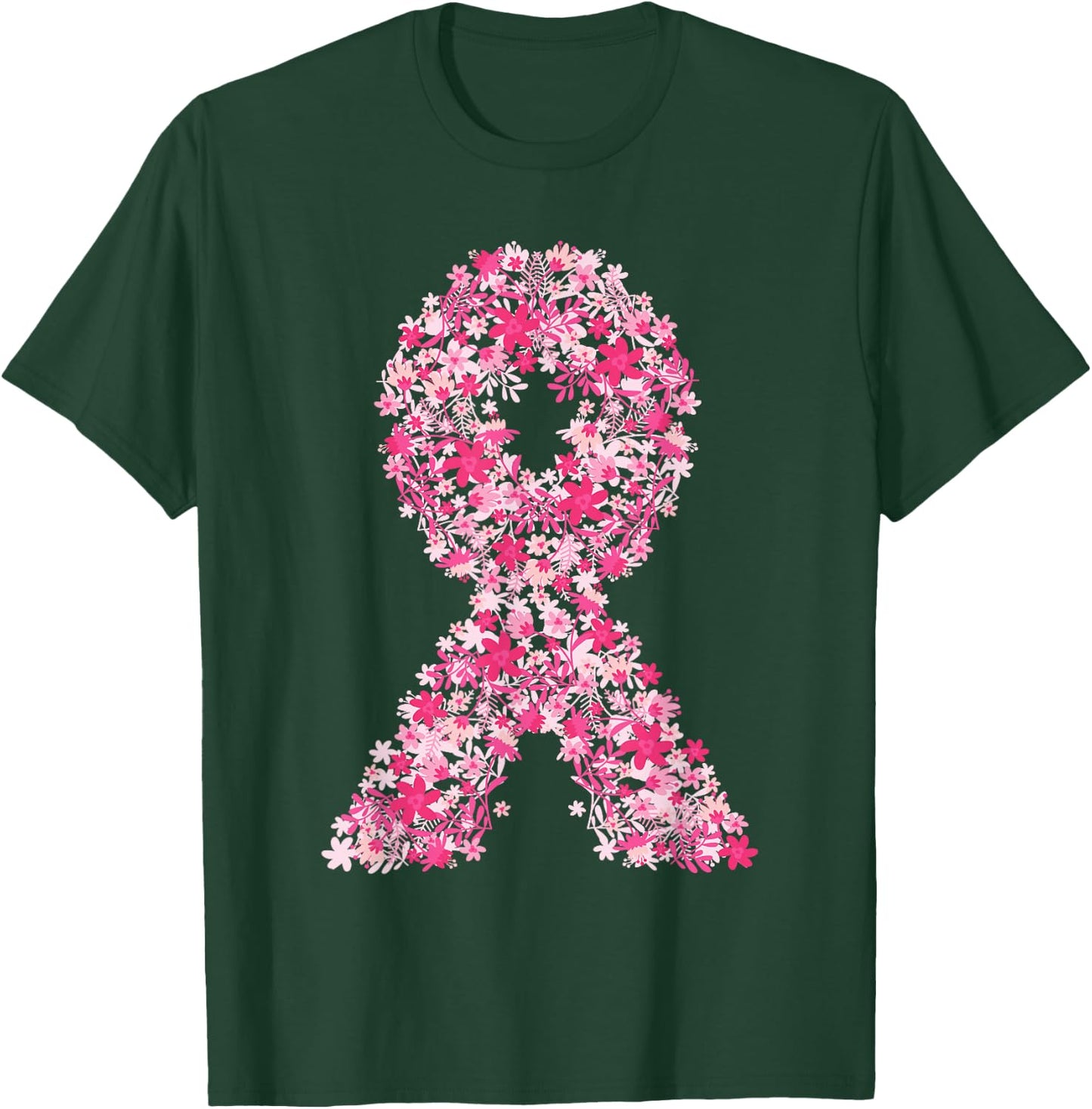 Breast Cancer Pink Ribbon Floral Flower Cute Awareness Gifts T-Shirt - T-Shirt | Forest