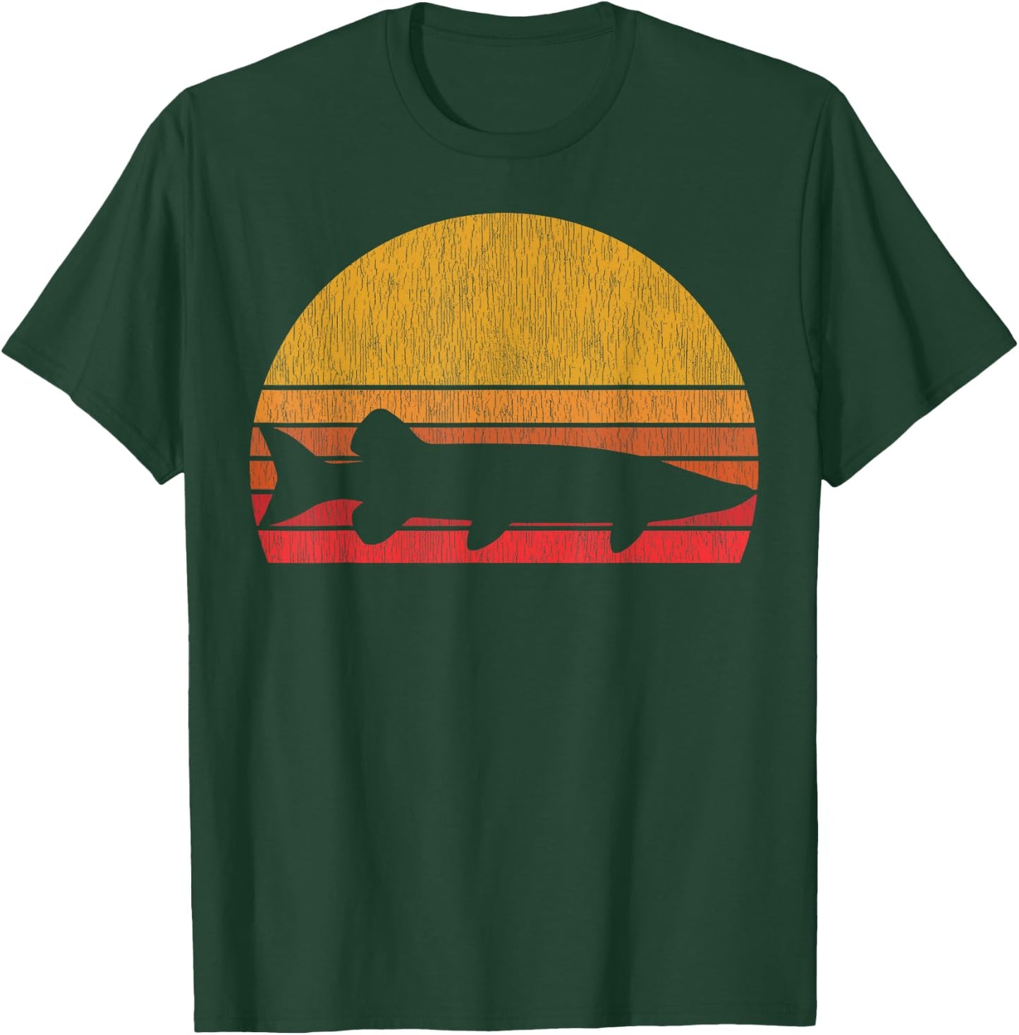 Musky Fishing Retro Muskie Fish Silhouette Fisherman T-Shirt - T-Shirt | Forest