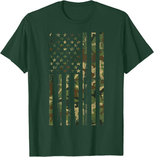 Camouflage American Flag Distressed 4th of July Patriot Camo T-Shirt - T-Shirt | Forest