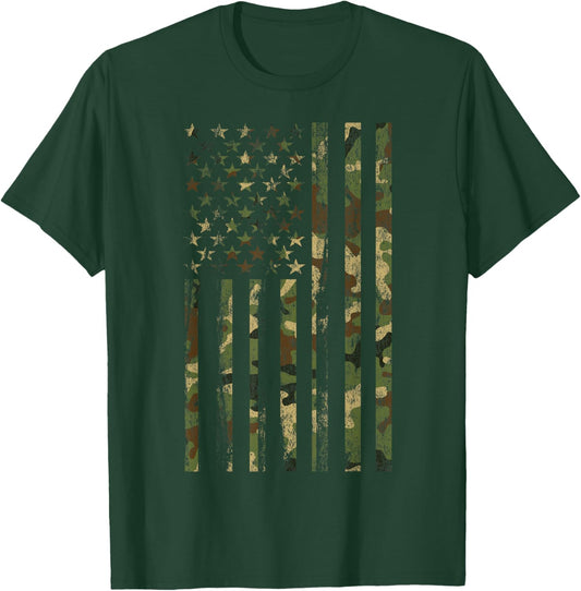 Camouflage American Flag Distressed 4th of July Patriot Camo T-Shirt - T-Shirt | Forest