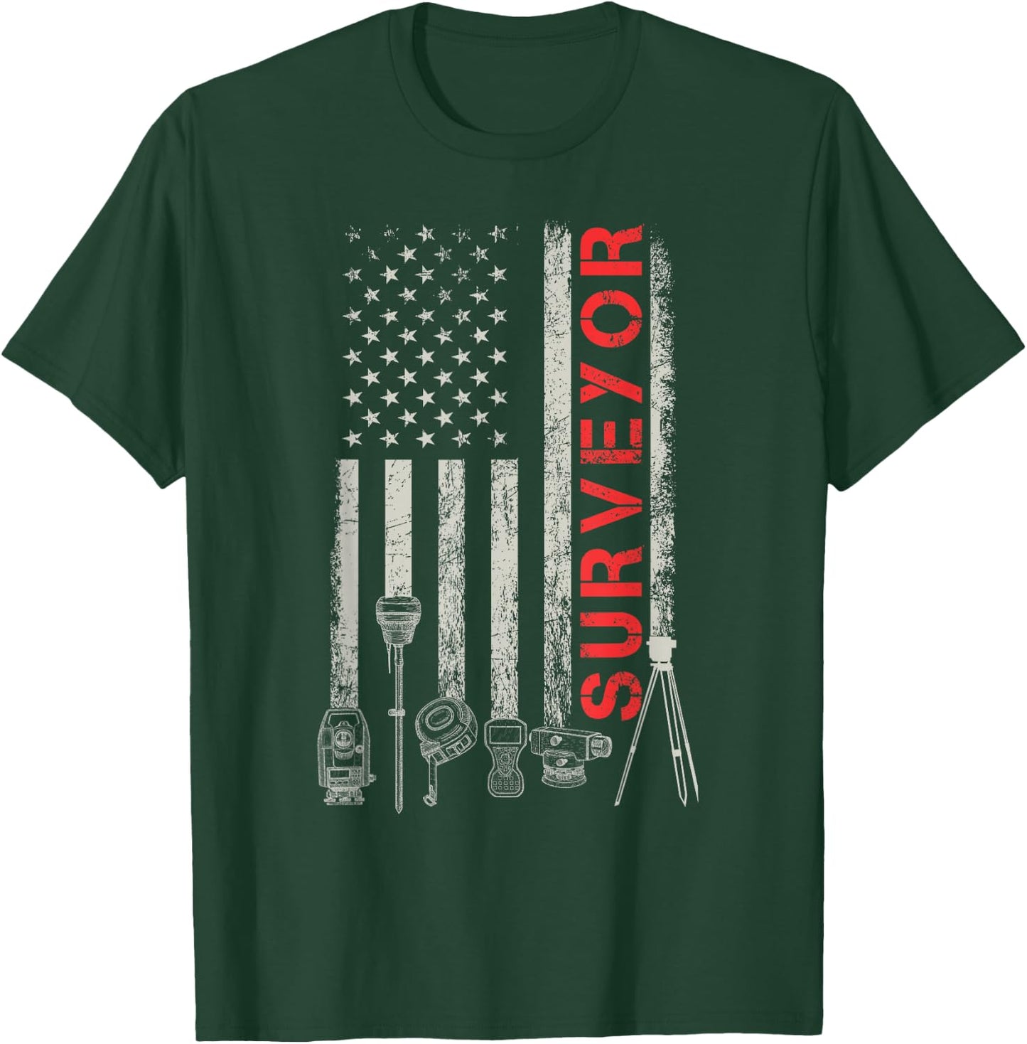 American flag land Surveyor surveying puns engineer T-Shirt - T-Shirt | Forest