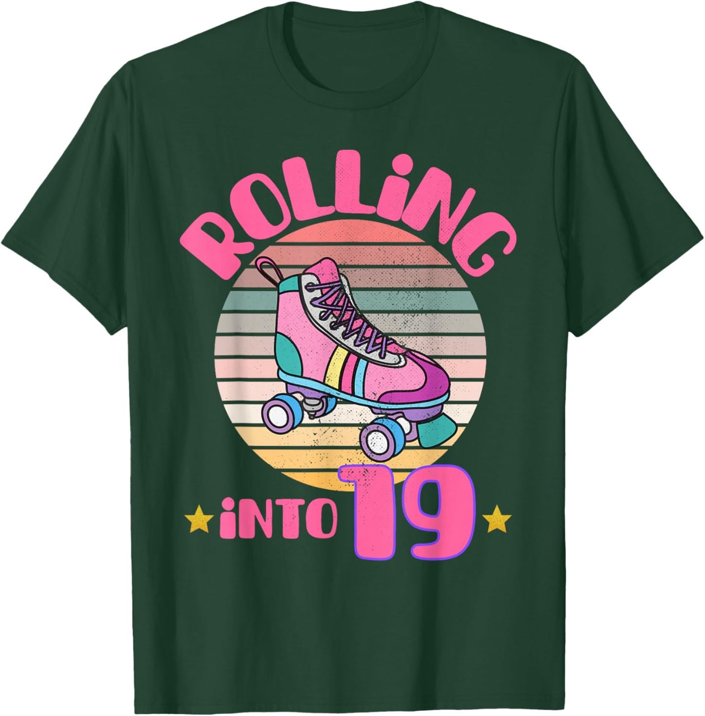 Roller Skating 19th Birthday Girl Rolling Into 19 Skater T-Shirt - T-Shirt | Forest