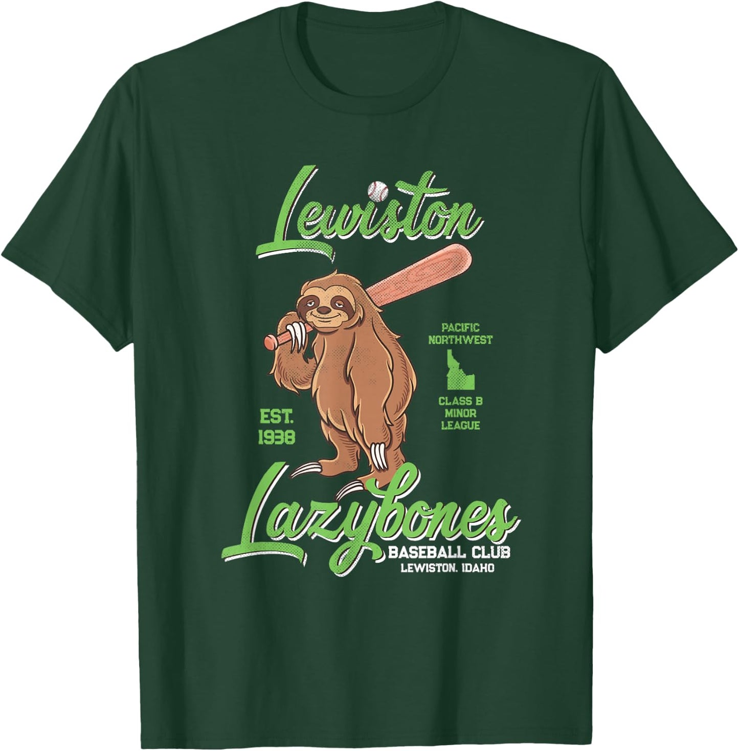 Lewiston Lazybones Minor League Retro Baseball Team T-Shirt - T-Shirt | Forest
