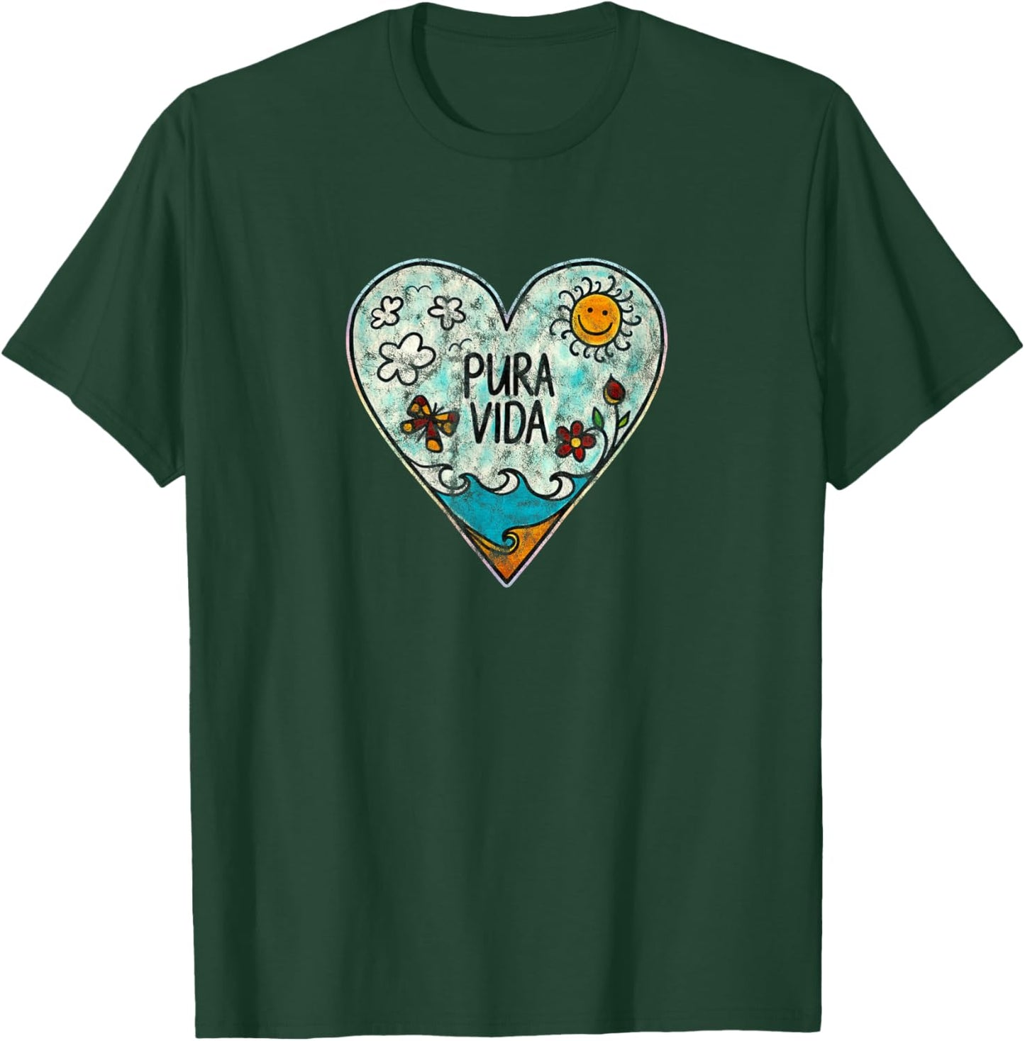 Pura Vida Heart Summer Sun Beach Holiday Sea Happiness Holiday T-Shirt - T-Shirt | Forest