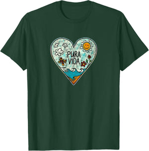 Pura Vida Heart Summer Sun Beach Holiday Sea Happiness Holiday T-Shirt - T-Shirt | Forest