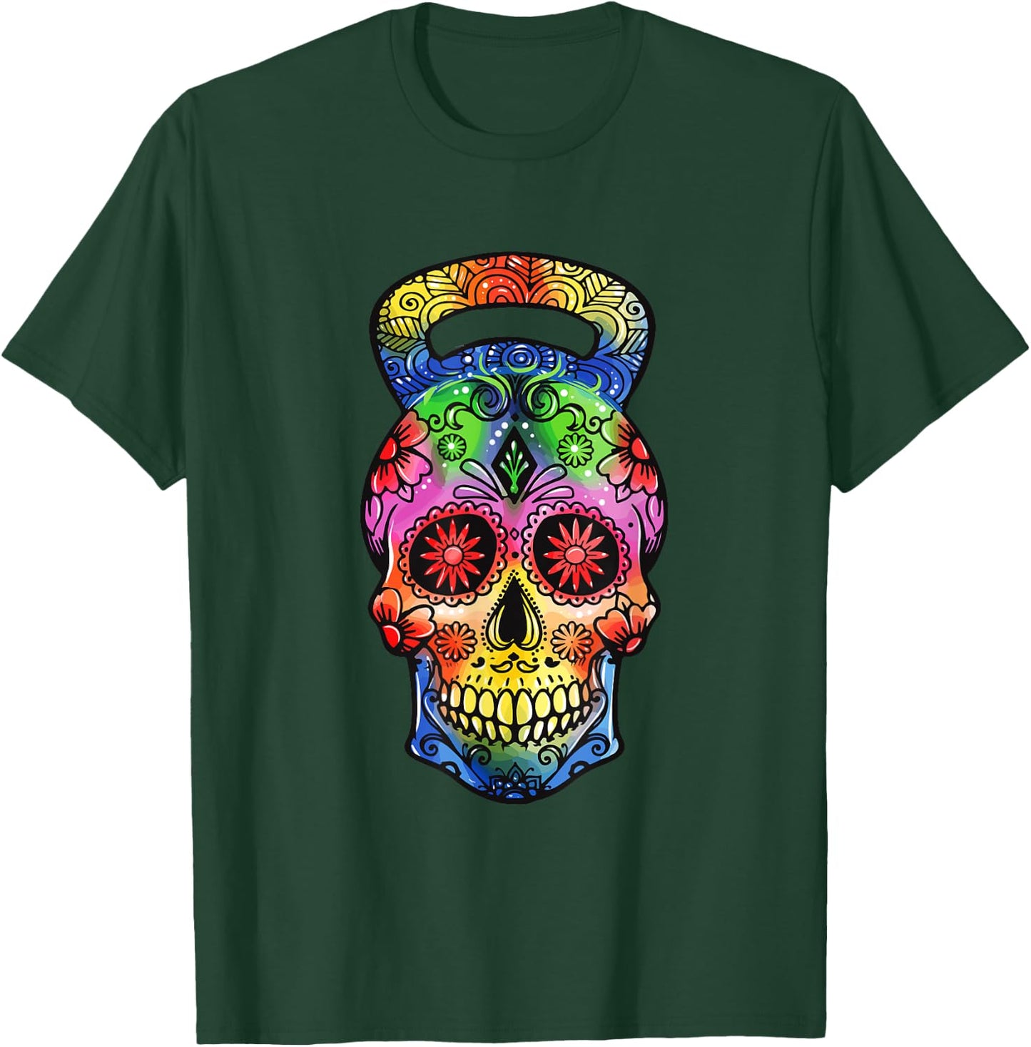 Kettlebell Sugar Skull Weight Lifting Exercise Workout T-Shirt - T-Shirt | Forest