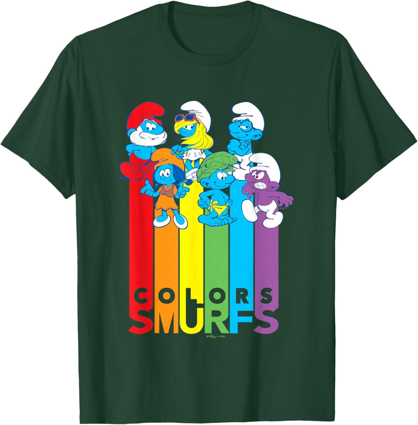 The Smurfs Colors Smurfs Cute Group Shot Big Chest Logo T-Shirt - T-Shirt | Forest