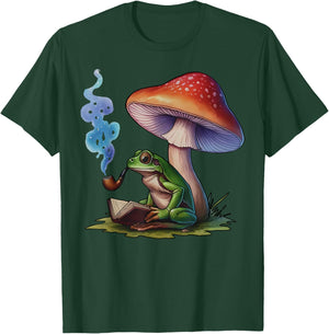 Reading Frog Smoking Mushroom Funny Frog Weed Smokers T-Shirt - T-Shirt | Forest
