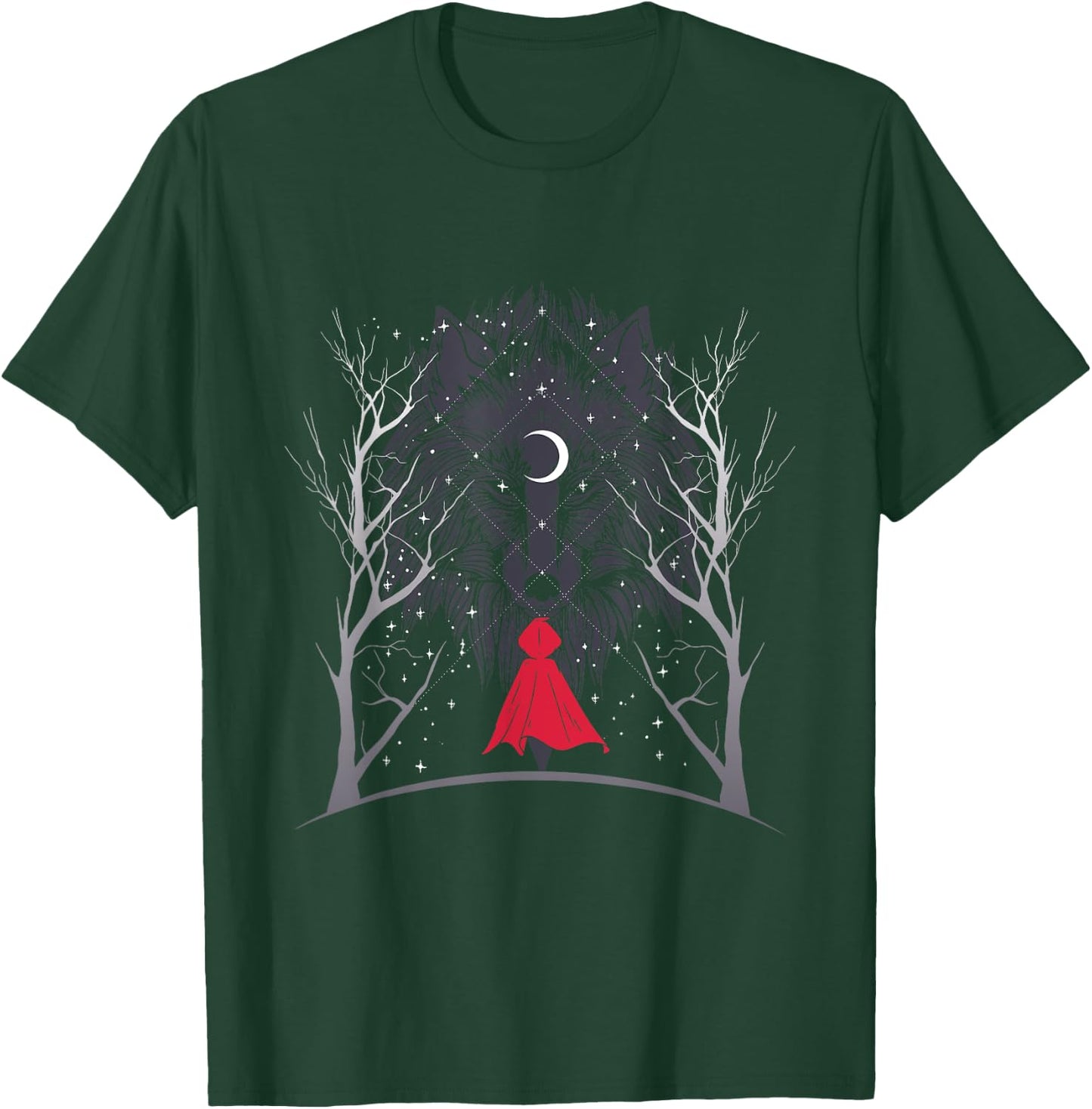 Red Riding Hood and the Wolf in the Moonlight - Occult, Witchcraft T-Shirt - T-Shirt | Forest