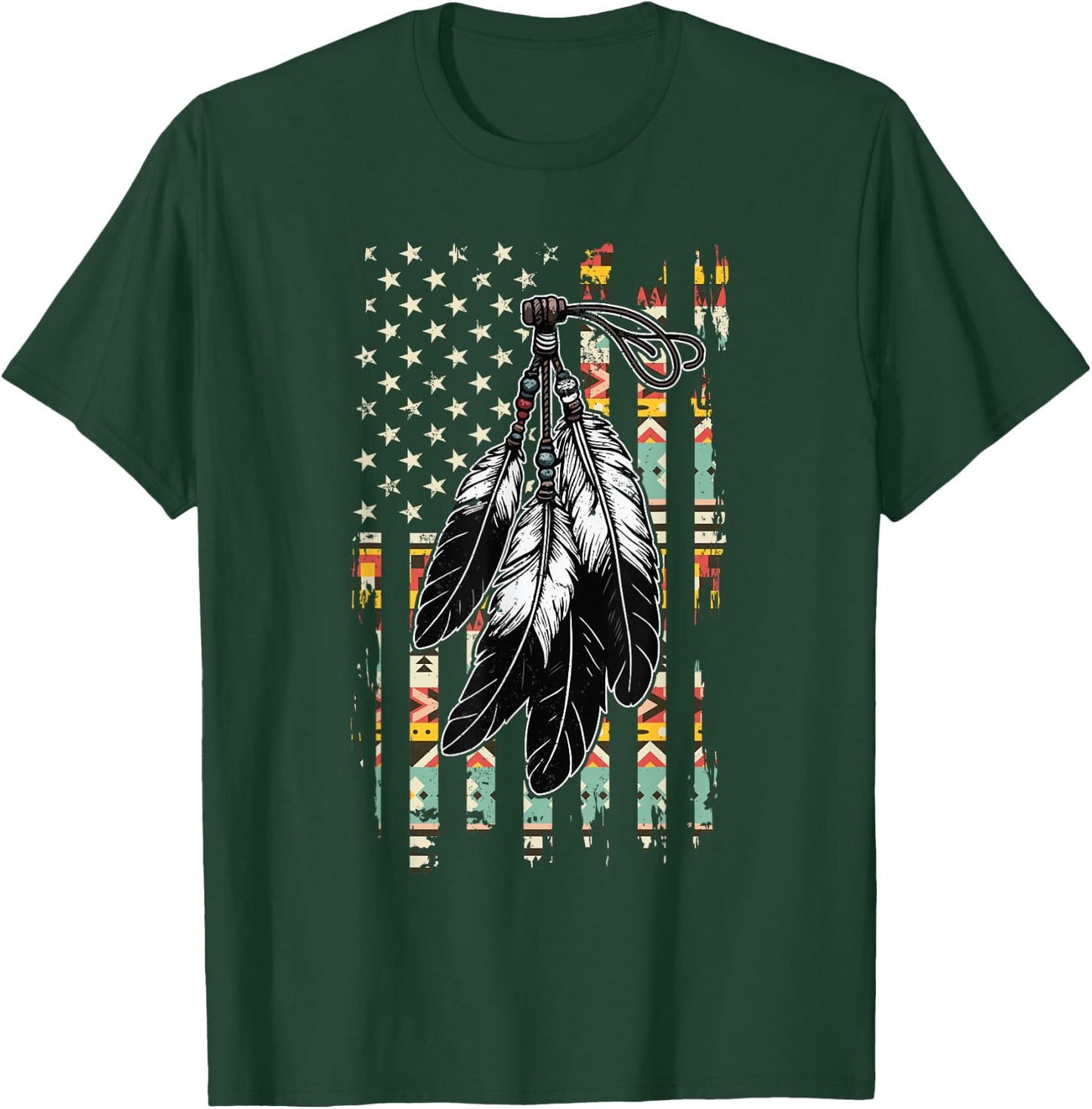 Feathers Indigenous Tribal Native American Flag Vintage T-Shirt - T-Shirt | Forest