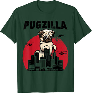 Pugzilla Funny Giant Pug Puppy in Classic Horror Japan City T-Shirt - T-Shirt | Forest