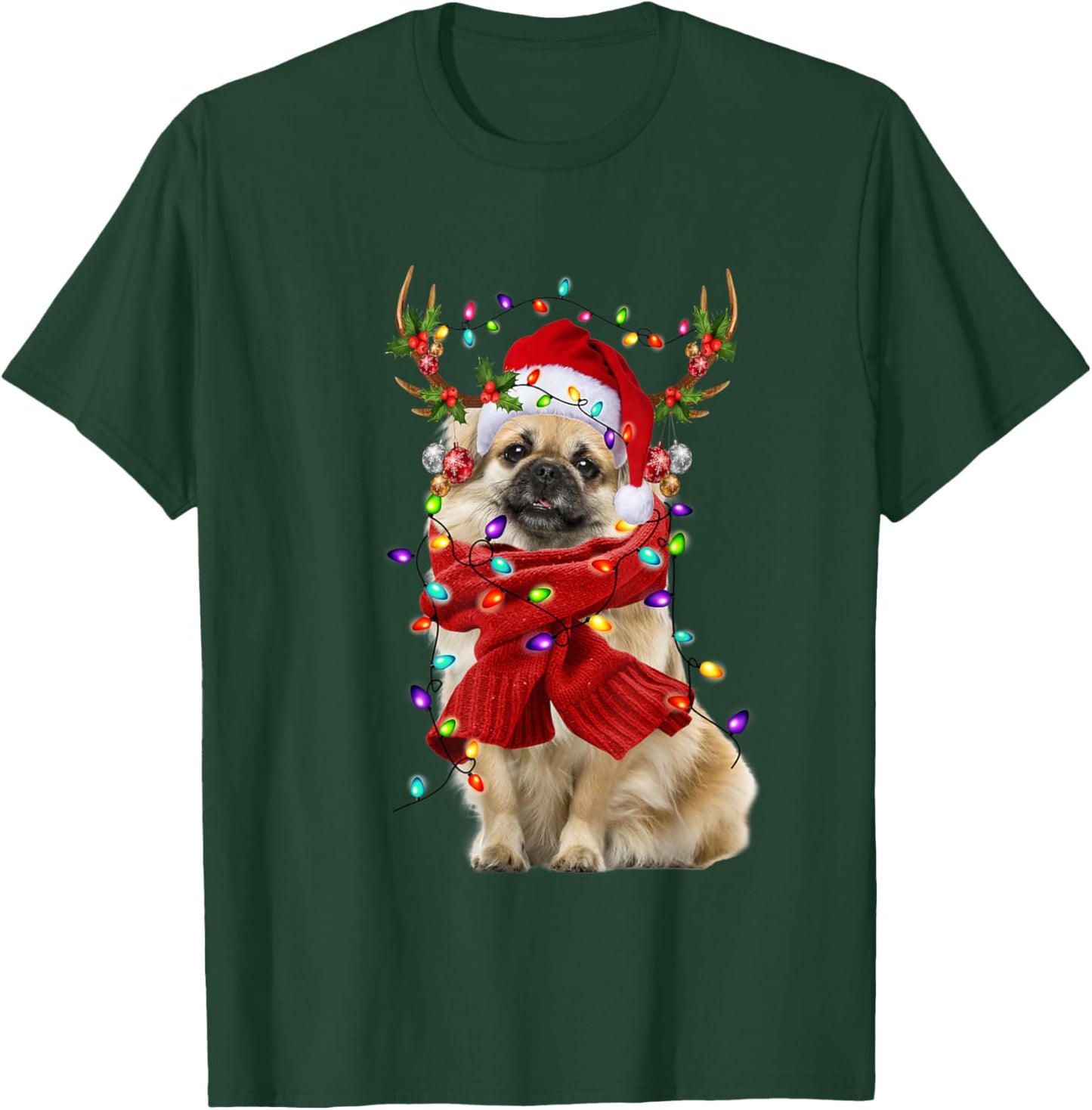 Santa Tibetan Spaniel Dog Reindeer Christmas Lights T-Shirt - T-Shirt | Forest
