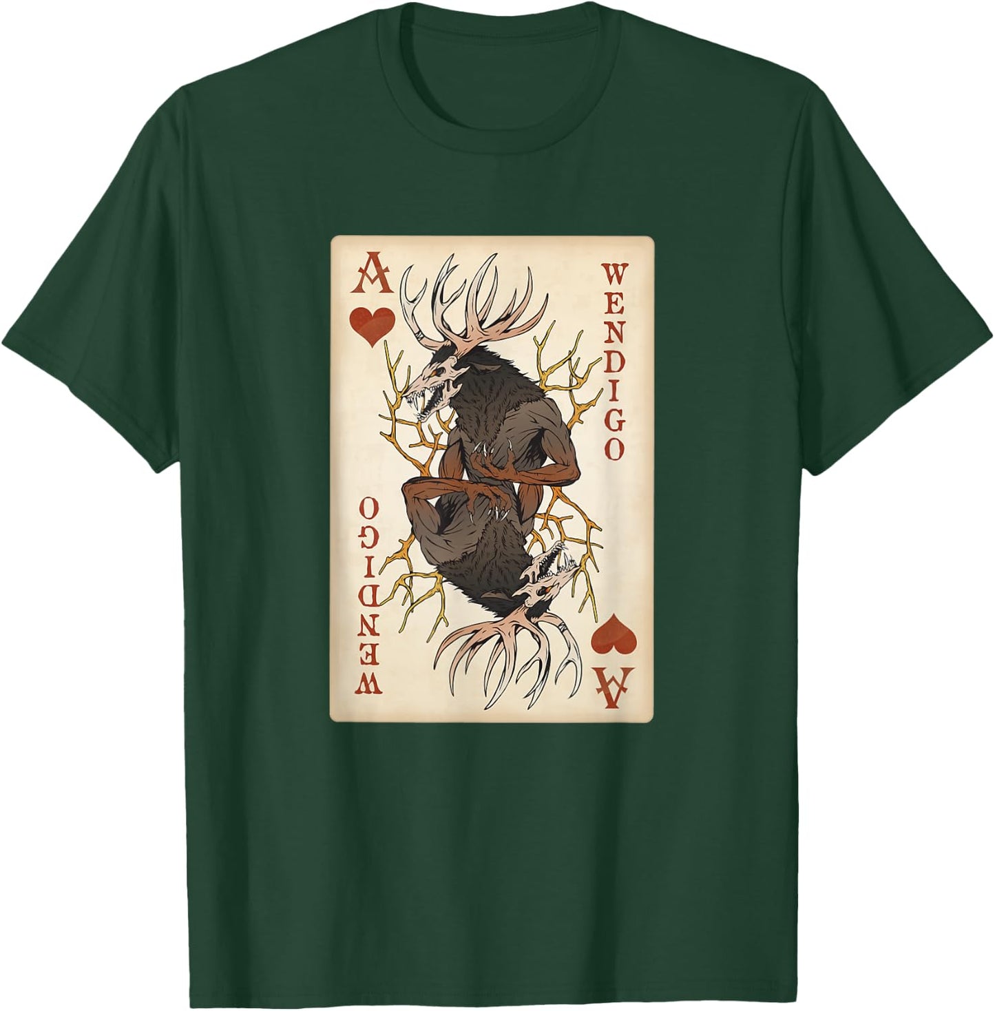 National Introvert Society Wendigo Original Cryptid Playing Card Tarot Ace of Hearts T-Shirt - T-Shirt | Forest