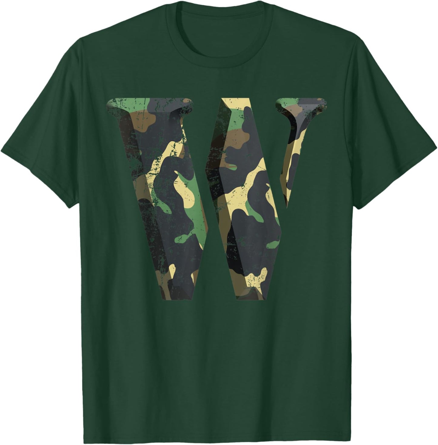Capital Letter W Stencil Font Army Camo Woodland Camouflage T-Shirt - T-Shirt | Forest