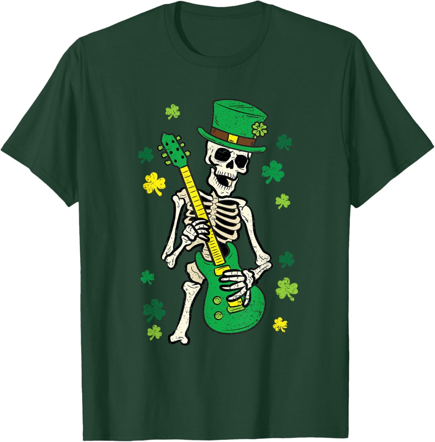 Skeleton Playing Guitar St Patricks Day Leprechaun Shamrock T-Shirt - T-Shirt | Forest