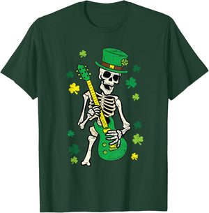 Skeleton Playing Guitar St Patricks Day Leprechaun Shamrock T-Shirt - T-Shirt | Forest
