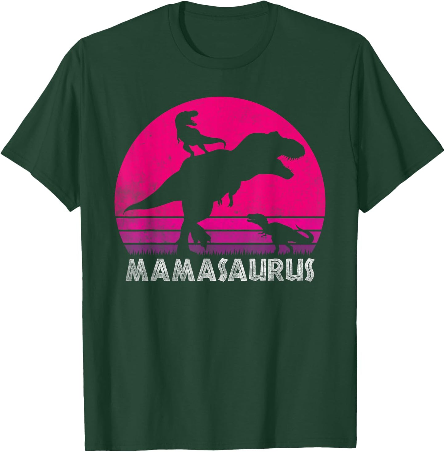 Vintage Retro 2 Kids Mamasaurus Sunset Funny Gift Mother T-Shirt - T-Shirt | Forest