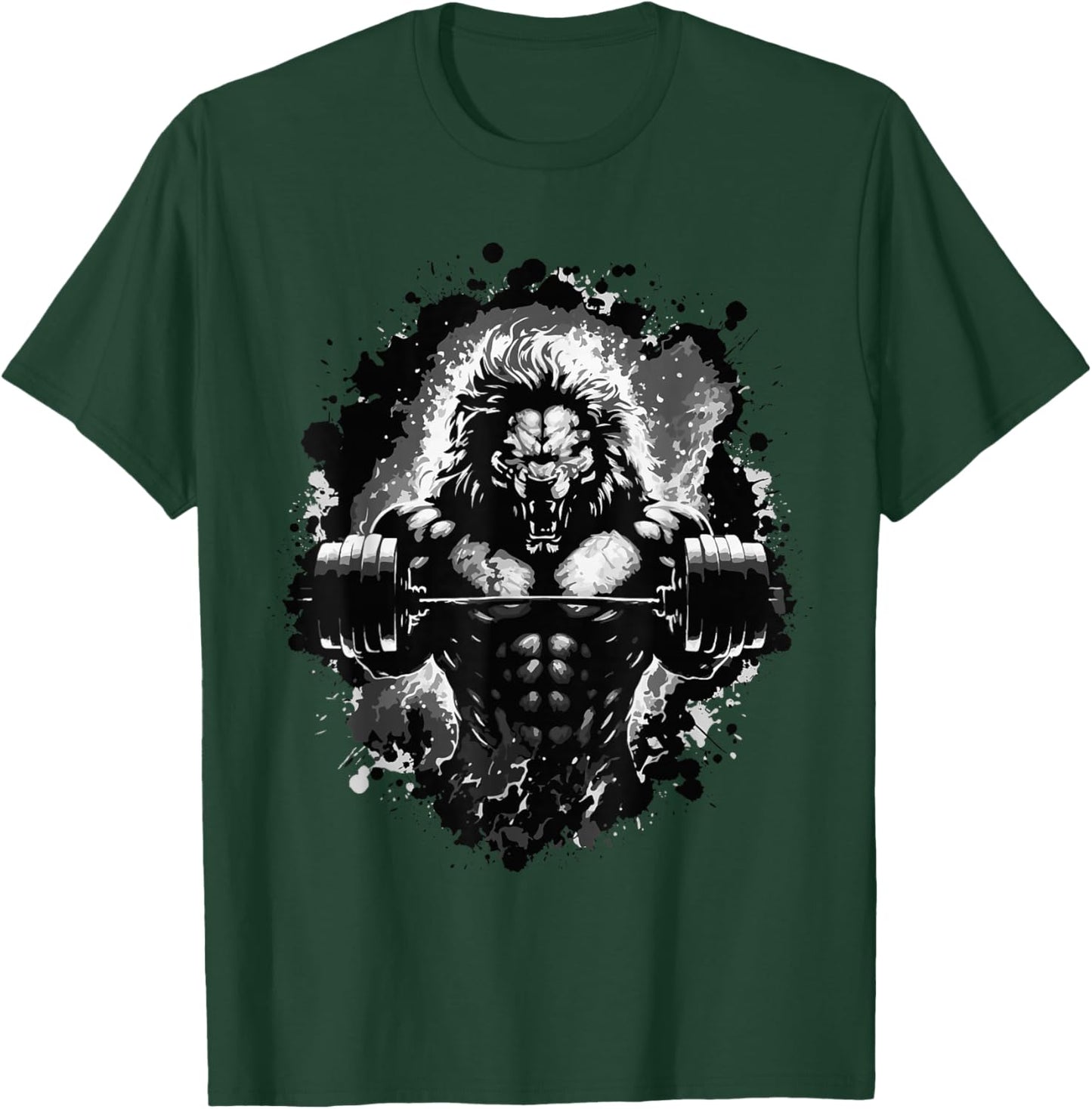Lion Lifting Weights Gym Beast Workout Muscles Bodybuilding T-Shirt - T-Shirt | Forest