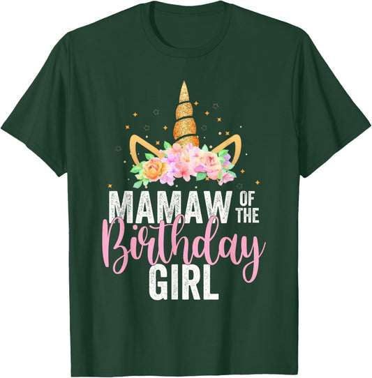 Mamaw Of The Birthday Girl Unicorn Girls Family Matching T-Shirt - T-Shirt | Forest
