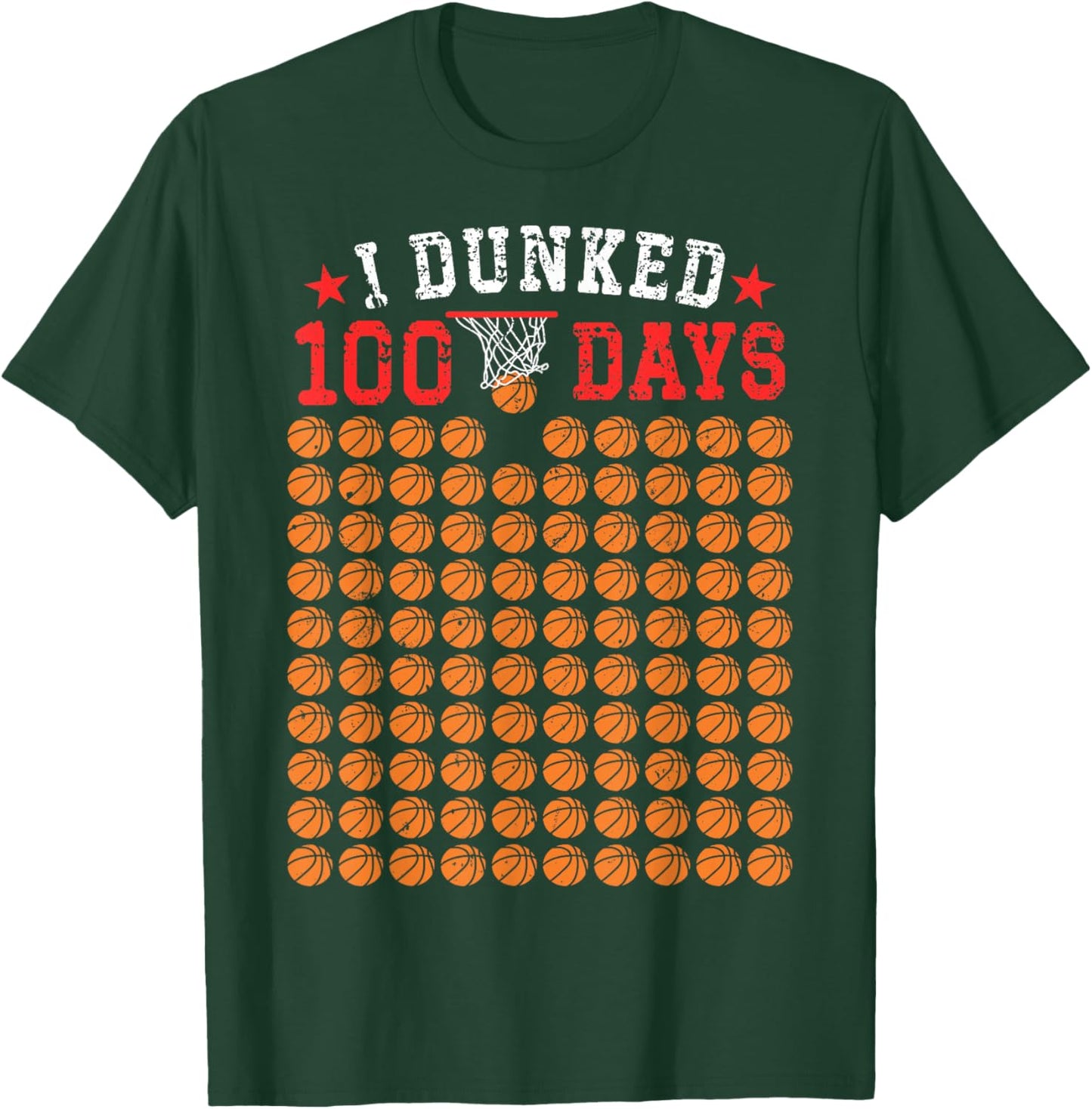 100 Days Of School Basketball Dunked 100th Day For Boys Kids T-Shirt - T-Shirt | Forest