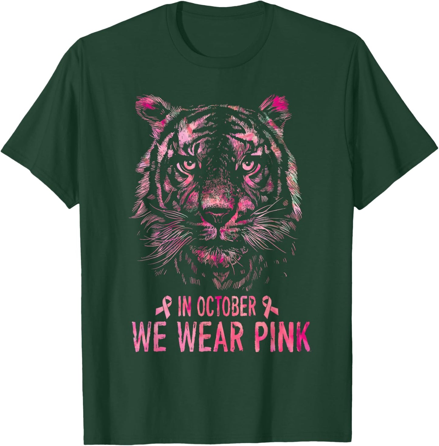 Tiger In October We Wear Pink Breast Cancer Awareness 2022 T-Shirt - T-Shirt | Forest